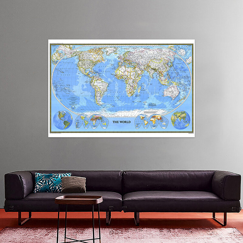 1 قطعة 1988 خريطة العالم 225*150 سنتيمتر غير المنسوجة خريطة العالم ملصق مفصل ملصق جدار ديكور خلفيات اللوازم المكتبية