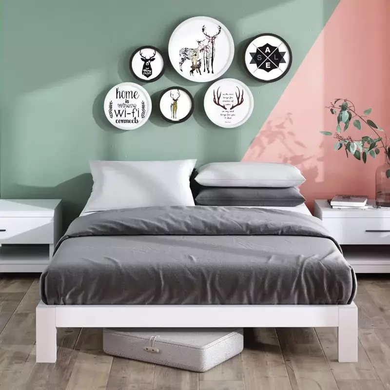 إطار سرير منصة معدني مزدوج الحجم ، إطار سرير مزدوج أبيض ، 11 بوصة