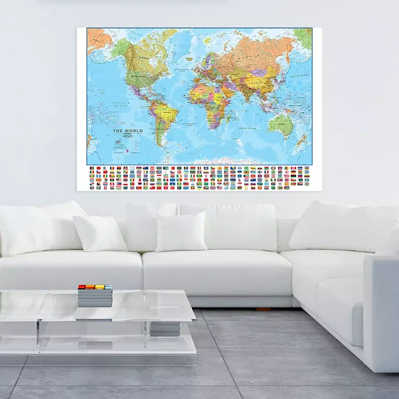 غير المنسوجة جدار الفن ملصق مع بلد العلم ، صورة مطبوعة ، ديكور المنزل ، مكتب واللوازم المدرسية ، خريطة العالم ، 120x80cm