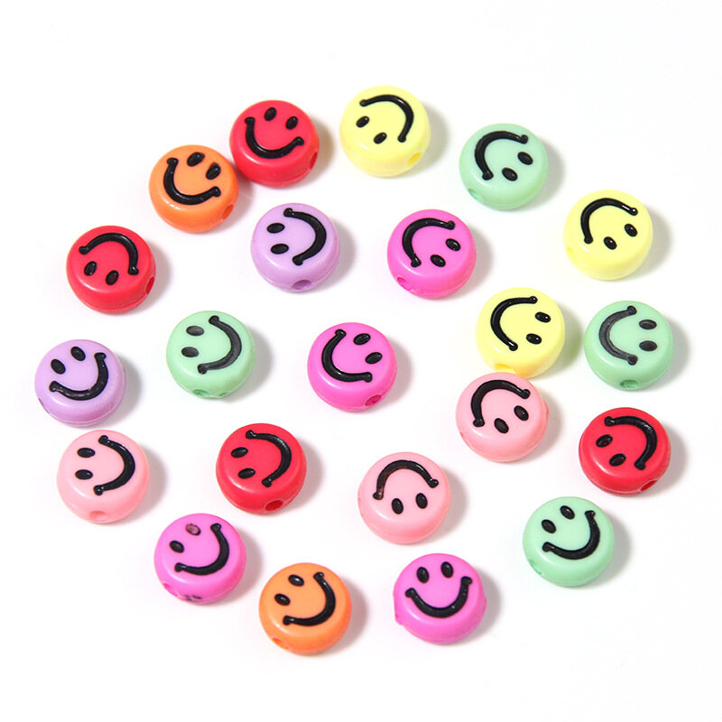 متعدد الألوان الاكريليك ابتسامة الوجه الخرز Bracelet بها بنفسك سوار ، مجوهرات صنع الاكسسوارات ، شقة ، مستديرة ، الكرتون ، يبتسم ، البلاستيك ، 100 قطعة