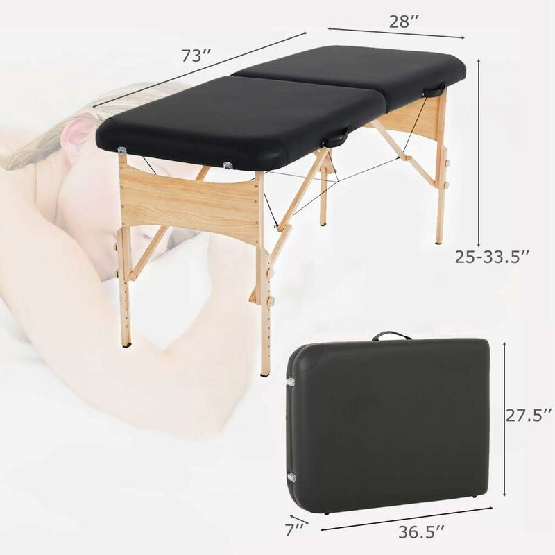 طاولة تدليك قابلة للتعديل مع حقيبة حمل ، سرير تدليك ، سرير سبا ، سرير صالون محمول ، ارتفاع 73 "، طيتين