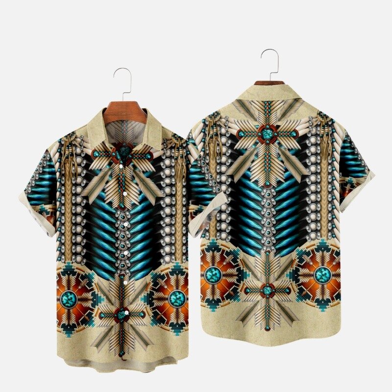 قمصان رجالي موضة الصيف الهنود هاواي ثلاثية الأبعاد مطبوعة مريحة عادية زر واحد قمصان قصيرة الأكمام الشاطئ المتضخم قمصان 8
