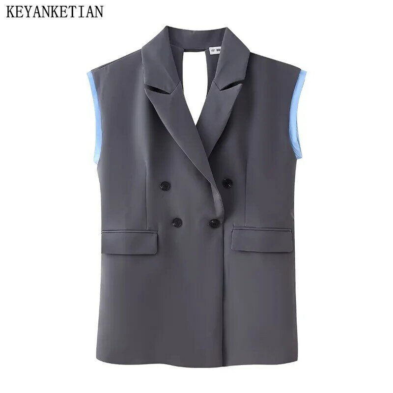 Keyanketian-صدرية نسائية مجوفة بدون أكمام ، صدرية ذات أنابيب متباينة ، ملابس خارجية كبيرة الحجم ، موضة شارع راقية ، إطلاق جديد ،