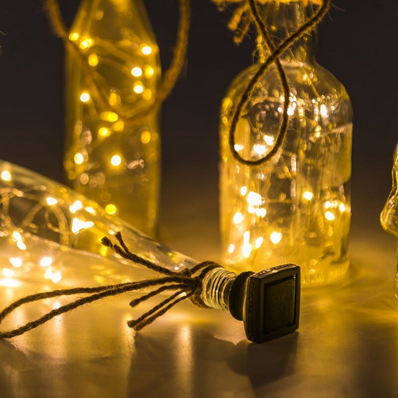 أضواء زجاجة النبيذ بالطاقة الشمسية ، 20 أضواء ليد من النحاس الفلين ، سلسلة أضواء صغيرة لزجاجات النبيذ