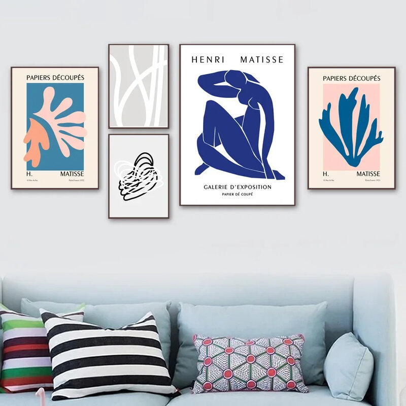 لوحة قماشية باللون الأزرق التجريدي ، لوحة جدارية على شكل ورقة شجر للنساء ، ملصقات ومطبوعات شمالية ، صورة جدارية لغرفة المعيشة ، ديكور المنزل