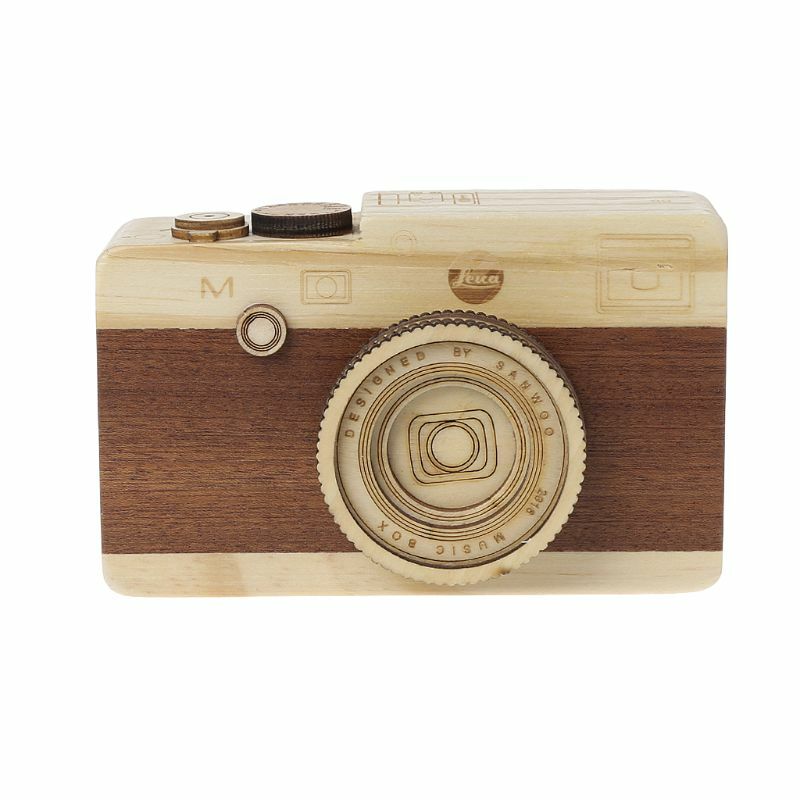 صندوق موسيقى خشبي ريترو كاميرا تصميم كلاسيكي عيد ميلاد ديكور المنزل دروبشيب