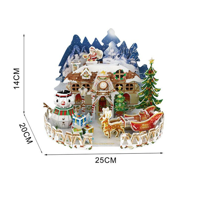 عيد الميلاد قرية موضوع الألغاز ثلاثية الأبعاد ، مشهد الثلج الأبيض ، بلدة صغيرة ، زينة الهدايا