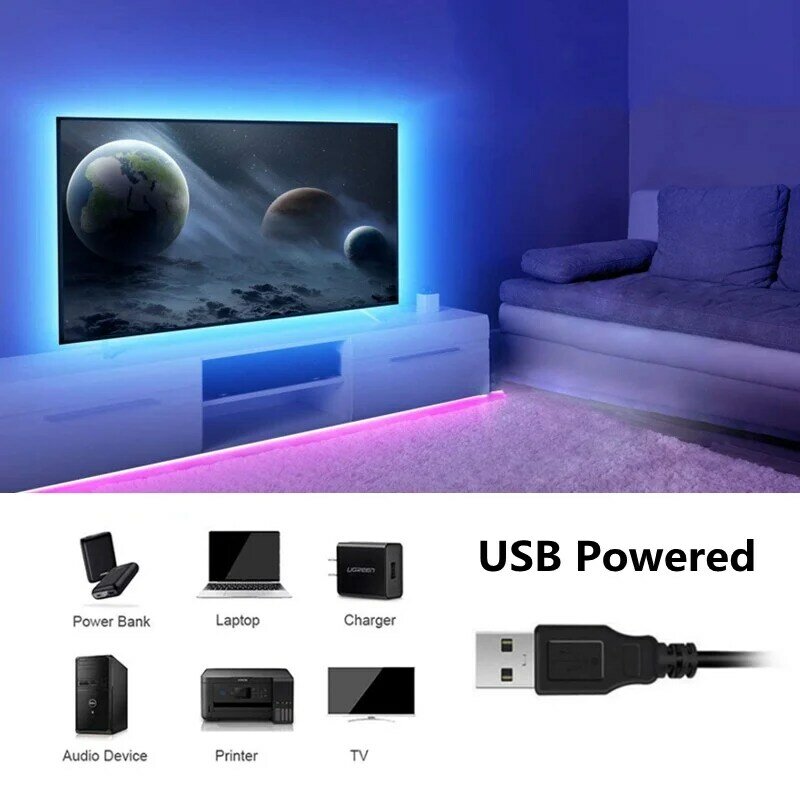 شريط مصابيح LED USB للغرفة ، RGB 5050 ، شريط بلوتوث ، مصباح شريط مرن ، شاشة مكتب ، إضاءة خلفية التلفزيون ، 1 متر-30 متر