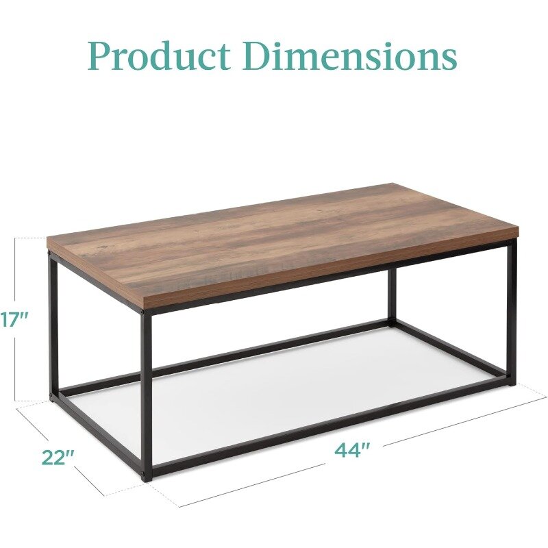 طاولة قهوة مستطيلة الشكل من الحبوب الخشبية ، طراز صناعي حديث ، أثاث ريفي لغرفة المعيشة بإطار معدني ، 44 بوصة