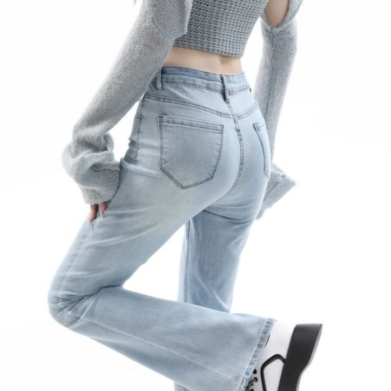 سروال جينز طويل القامة مواكب للموضة بألوان فاتحة جديدة لربيع وصيف 2023 من أجل سراويل مضيئة مريحة ومرنة