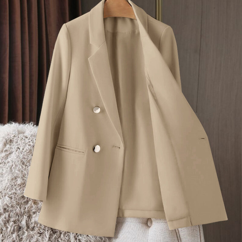 معطف نحيف أحادي اللون للنساء ، جاكيت مقاس كبير للسيدات ، مناسب للذهاب والتسوق ، خريف