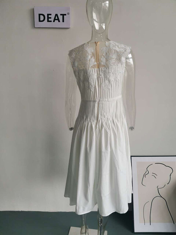 فستان سهرة نسائي مطرز ، دانتيل أبيض ، خصر لأعلى ، بدون أكمام ، زهور ، مطوي ، موضة جديدة ، ربيع ، من 13DB421