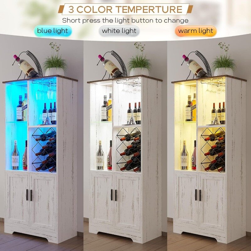 خزانة بار النبيذ مع أضواء ليد ، خزانة الخمور مع حامل الزجاج ، مزرعة حديثة