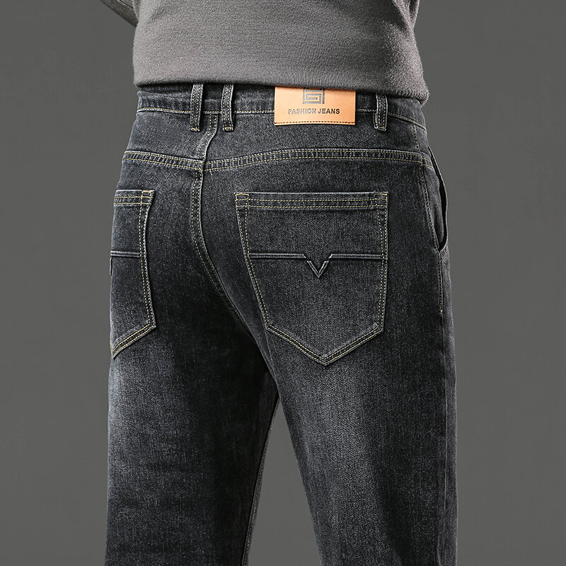 جينز مطاطي فضفاض مستقيم ناعم للرجال ، ملابس رجالية غير رسمية ، بنطلون جينز ، علامة تجارية ، موضة جديدة ، الربيع ،!