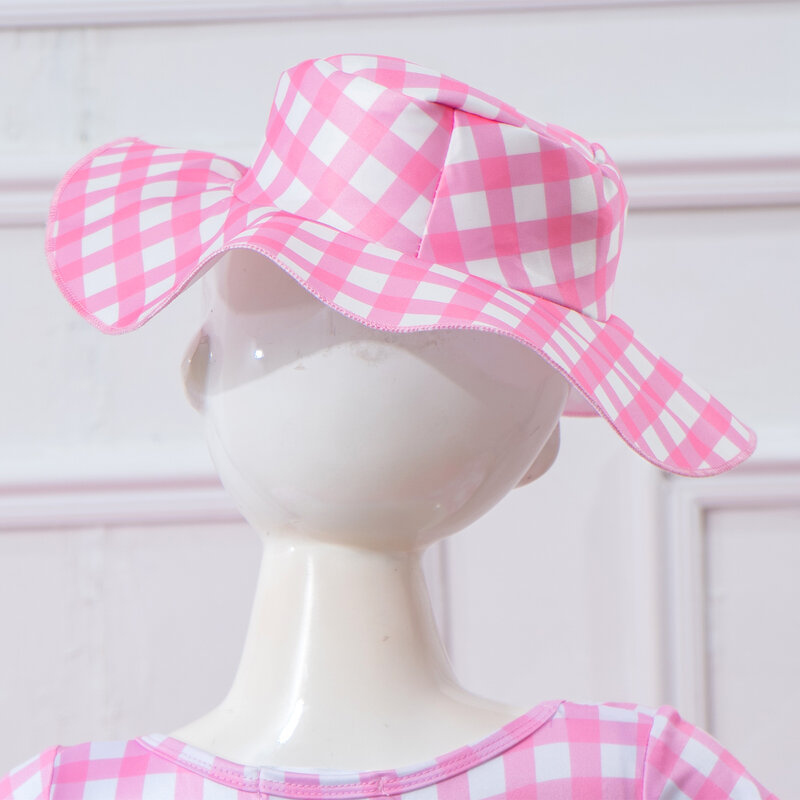 الوردي منقوشة طباعة قبعة للفتيات ، دمية تأثيري ، لعب دور ، زي ملحق ، قبعة حافة كبيرة ، واللباس
