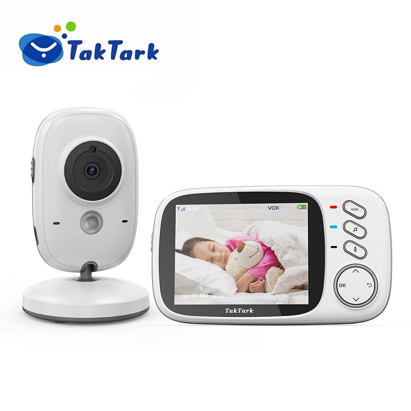 جهاز مراقبة أطفال فيديو لاسلكي TakTark بوصة مع شاشة رؤية ليلية آلية اتصال داخلي ثنائي الاتجاه مراقبة درجة الحرارة جليسة أطفال