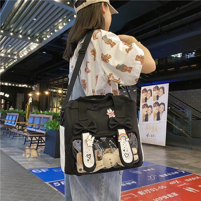 حقيبة كتف Lolita Jk من النايلون Xiuya للنساء ، حقيبة ظهر غير رسمية بنمط الكلية ، مصمم قوس لطيف ، حقيبة نسائية Ita ، موضة يابانية ، جديدة