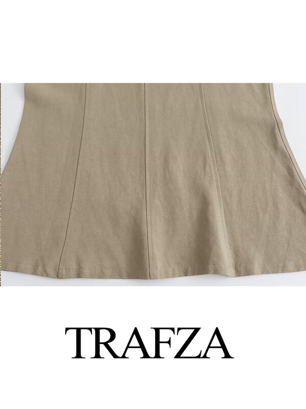 TRAFZA-تنورات طويلة بطول الكاحل بسحاب عالي الخصر للنساء ، تنورات ببوق أحادي اللون ، موضة نسائية ، طراز شارع عالي ، صيف