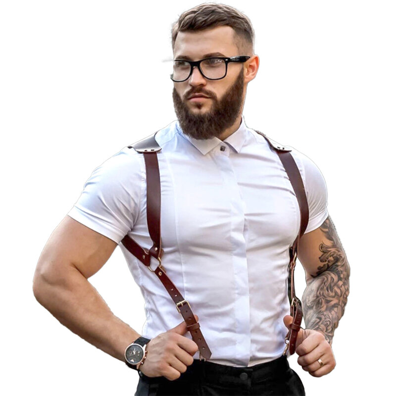 الرجال تسخير مثلي الجنس BDSM بو الجلود قابل للتعديل رصع ديكور BDSM الملابس الجنس حزام المثيرة زي الصدر تسخير