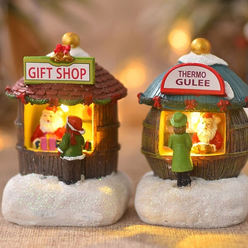 عيد الميلاد الراتنج منازل أضواء الليل ، ثلج الحلي ، سانتا كلوز ، زينة المشهد الصغير ، هدايا الطفل