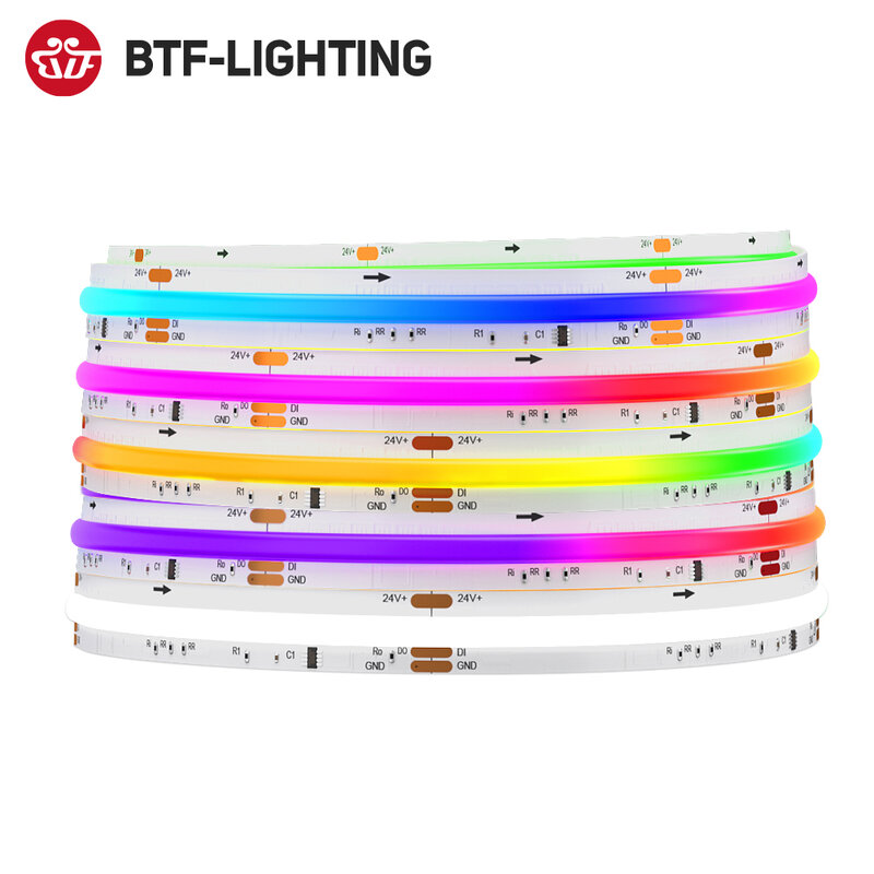 عنونة حلم اللون LED ضوء الشريط ، FCOB ، SPI ، RGBW IC ، WS2814 ، 784 LED ، DC24V ، SK6812 ، عالية ، مرنة فوب ، أضواء COB ، RA90 ، IP30 ، 10 مللي متر