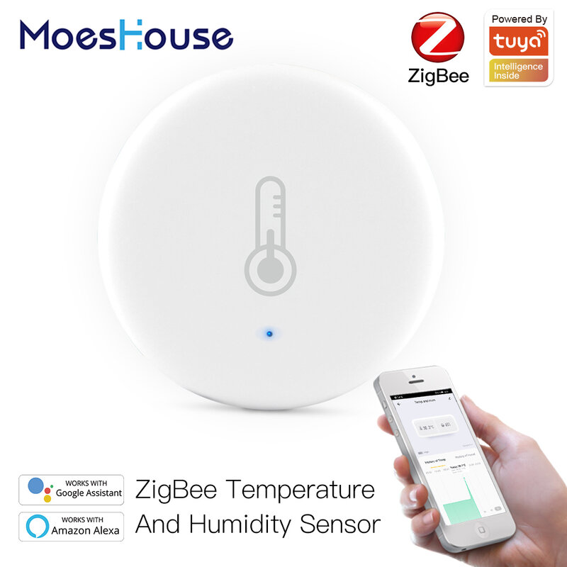 Moes Tuya الذكية زيجبي الذكية استشعار درجة الحرارة والرطوبة بطارية تعمل بالطاقة الأمن مع تويا الحياة الذكية App اليكسا