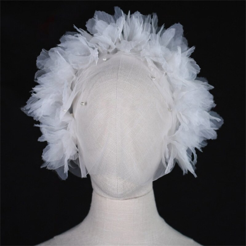 حجاب الزفاف طوق الشعر زهرة ثلاثية الأبعاد لوشاح تغطية رأس حفلة العازبة