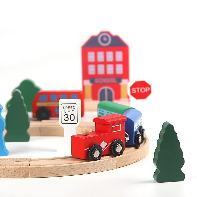 مجموعة ملحقات المسار الخشبي للأطفال ، صندوق مسار القطار الصغير ، ألعاب سيارة الطفل ، هدية صغيرة ، برج الجرس ، G2