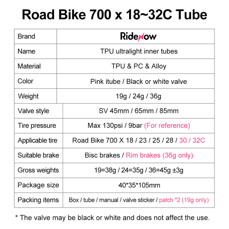 RideNow خفيفة دراجة أنبوب داخلي من البولي يوريثان 700X18/25/28/32c الطريق الدراجة الداخلية أنبوب طول الصمام FV 65 مللي متر الداخلية أنبوب التصحيح عدة