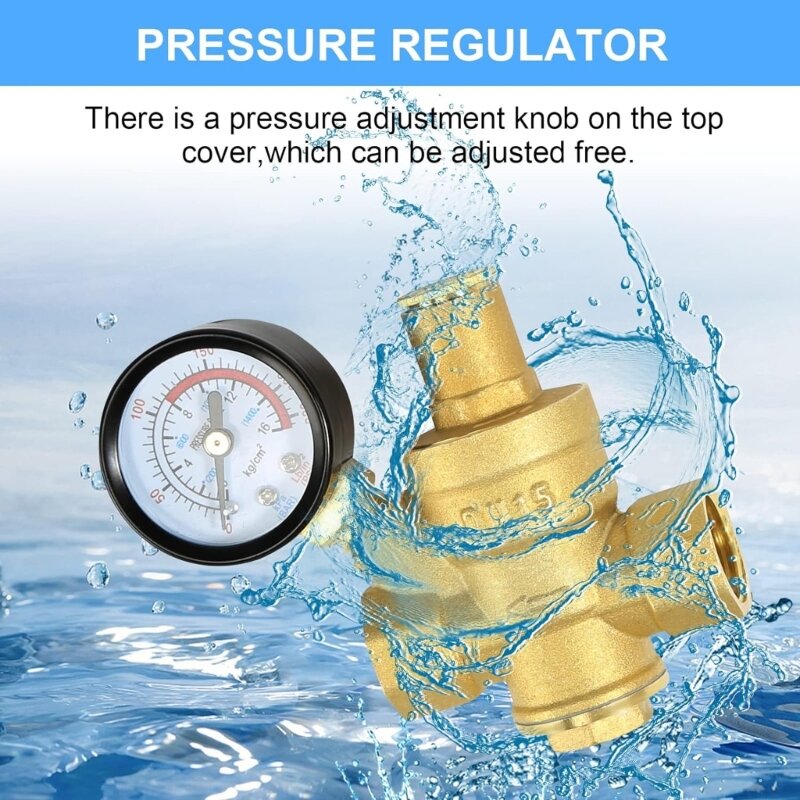 منظم ضغط مياه متعدد الاستخدامات بوصة DN15 مع مقاييس ضغط نحاسية مناسبة للمنازل والمباني والمصانع