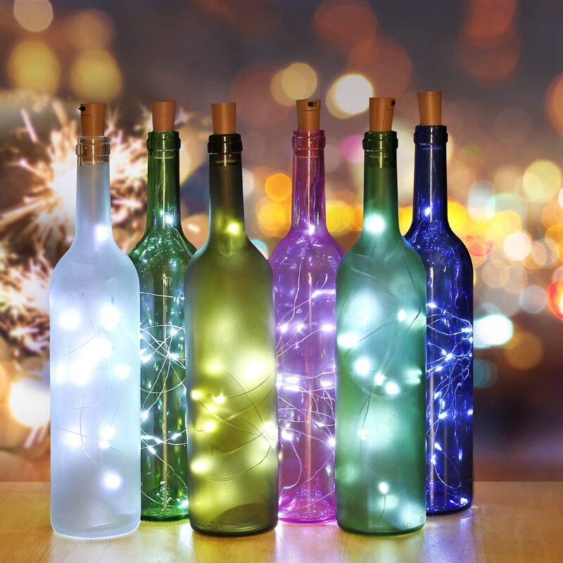زجاجة نبيذ مزخرفة ، مشغولات يدوية ، تصنعها بنفسك ، ديكور أعياد الميلاد ، أضواء 10 ، أضواء الفلين