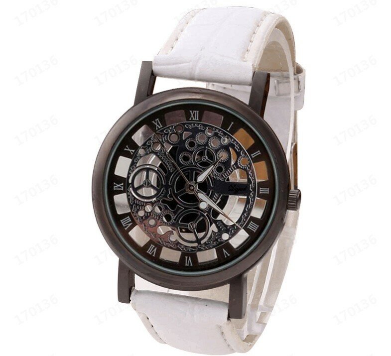 ساعة عتيقة من الفولاذ المقاوم للصدأ للرجال ، كوارتز بقرص أجوف ، حزام جلد فاخر ، ساعة غير رسمية ، تصميم عصري
