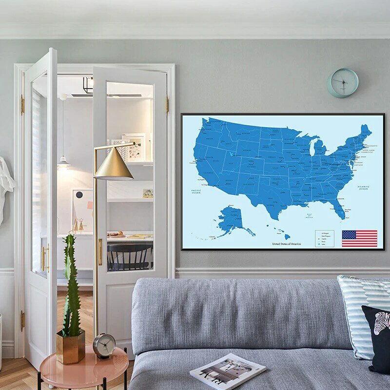 84*59cm The USA Map Wall Decorative Map of United States Unframed Poster Canvas Painting Home Decoration School Supplies