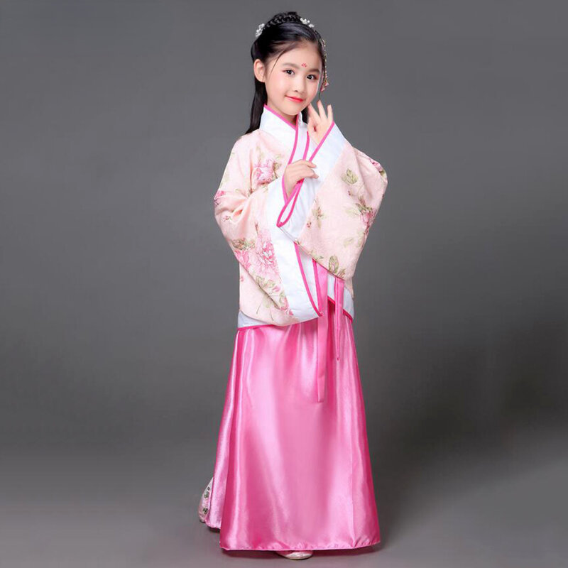 فساتين تقليدية للأطفال أثواب تقليدية صينية زي للبنات أداء للرقص الشعبي فستان Hanfu للأطفال