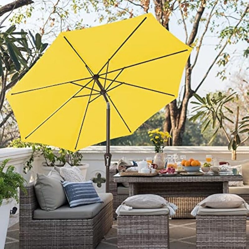JEAREY-مظلة طاولة فناء خارجية مع زر ضغط ، إمالة و كرنك ، مظلة السوق ، 8 أضلاع قوية ، 9ft ، أصفر