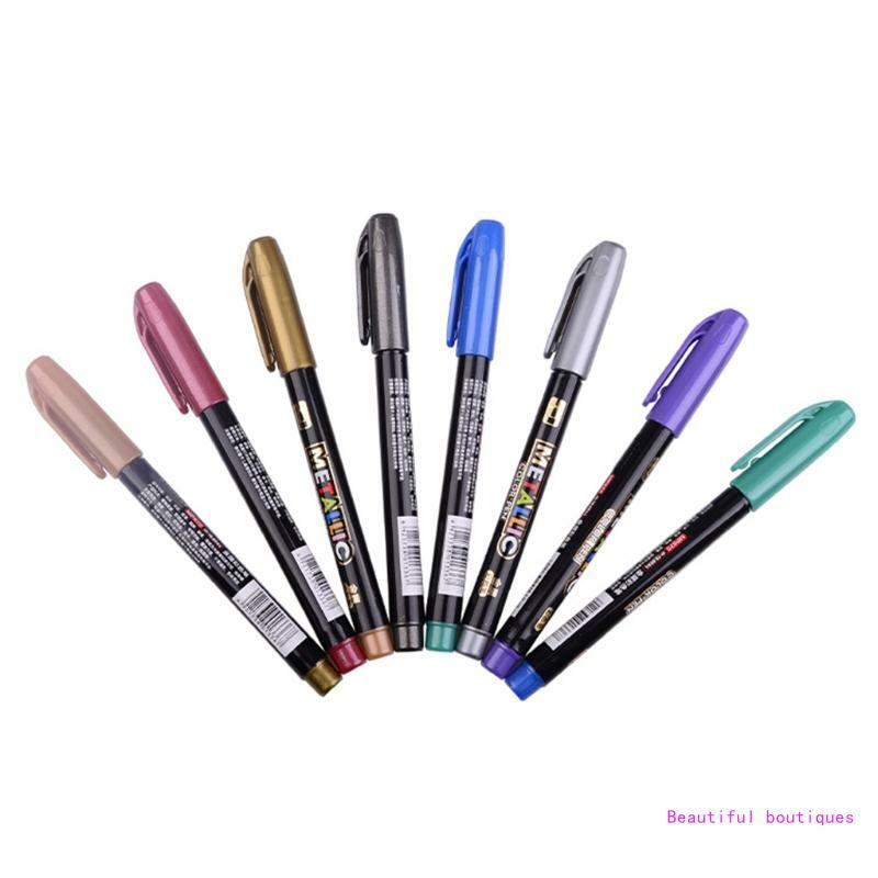 8 ألوان معدنية مجموعة أقلام الطلاء يبرز علامة دائمة الفن روك اللوحة أقلام الاكريليك الطلاء الرسم دروبشيب
