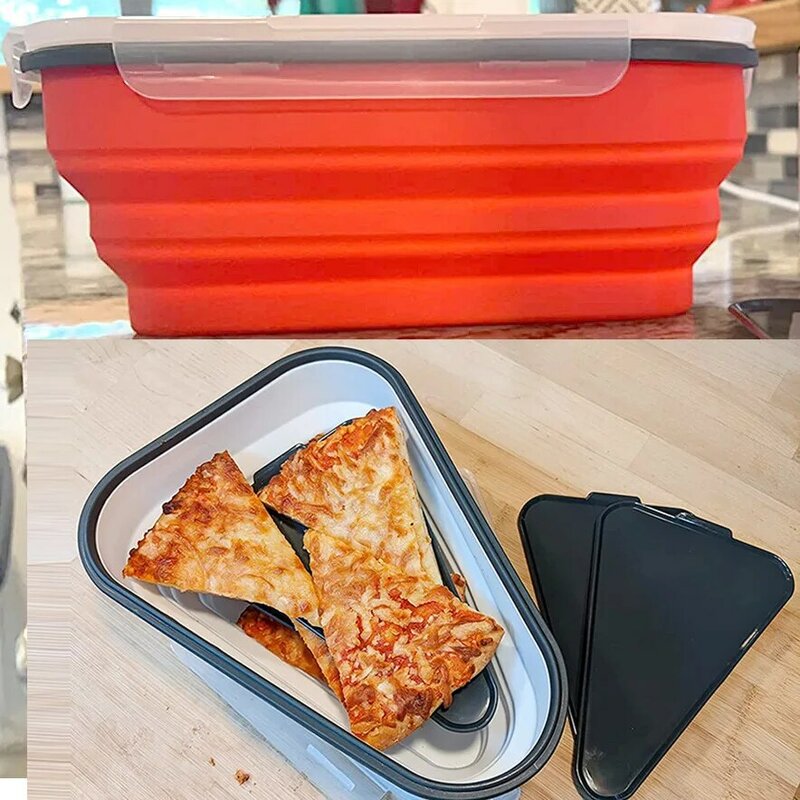 صندوق بيتزا قابل للطي من السيليكون آمن على الغذاء ، مثلث قابل لإعادة الاستخدام ، صندوق تعبئة البيتزا ، صندوق أخذ الطعام