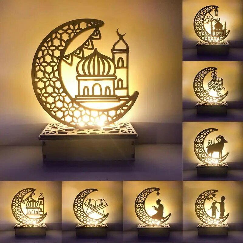 عيد مبارك Led خشبية ليلة ضوء حلية الإسلام مسلم عطلة زينة رمضان مهرجان الديكور للمنزل ديكور الحفلات