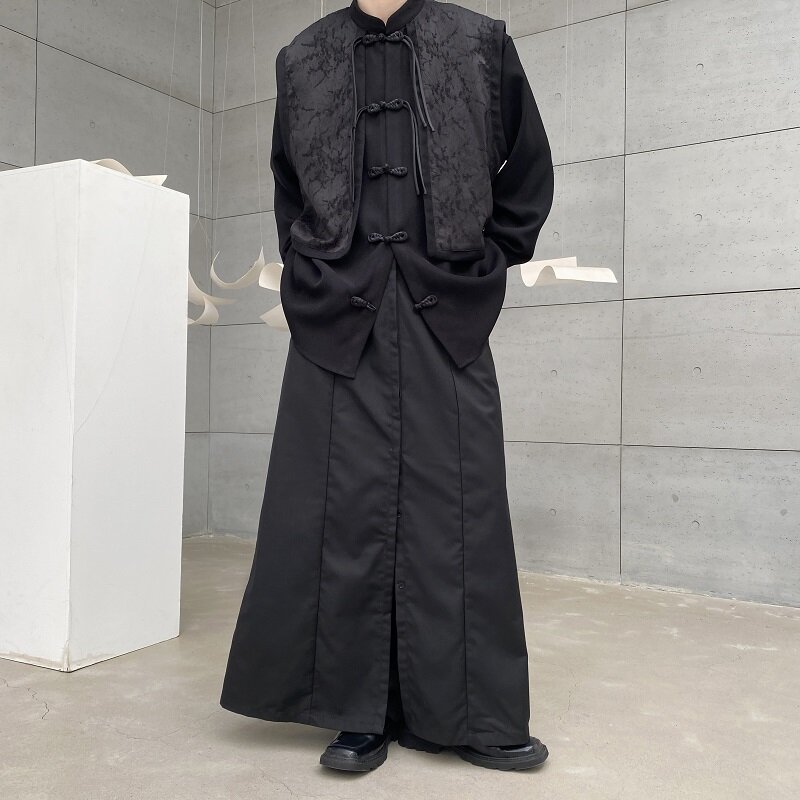 النمط الصيني مشبك الوقوف طوق وهمية قطعتين خياطة الرجال والنساء قميص الرجعية ثلاثة الأبعاد الجاكار معطف