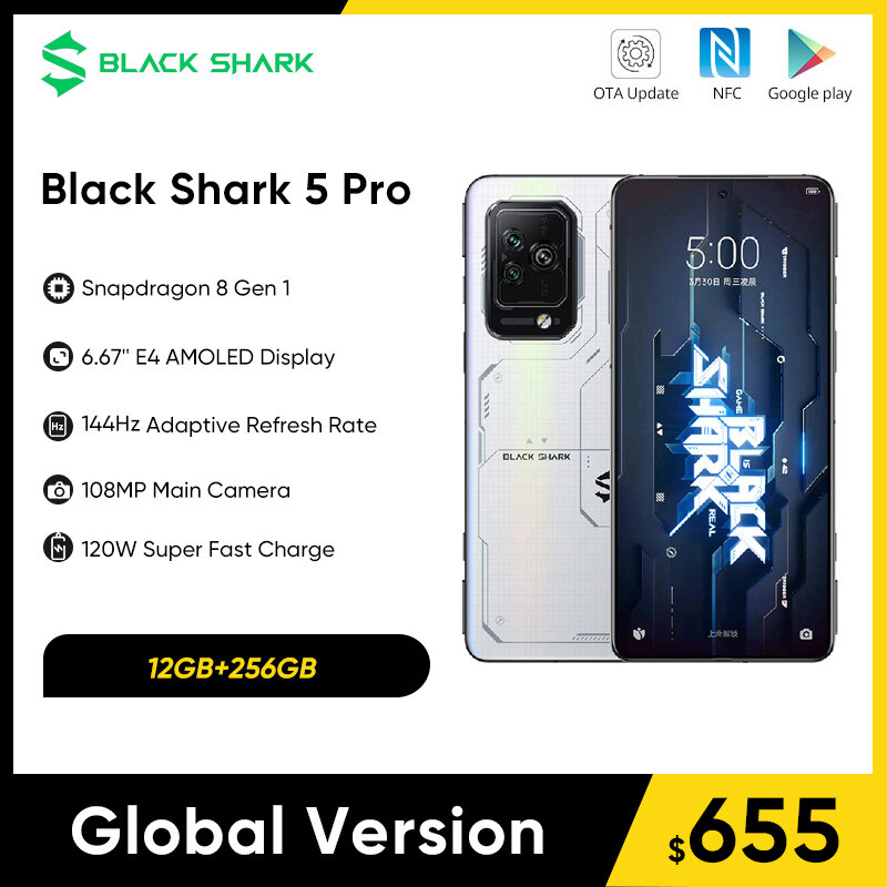 هاتف ذكي الإصدار العالمي Black Shark 5 Pro 5G هاتف 5pro Snapdragon 8 Gen 1 للالعاب هاتف محمول 120 وات شحن سوبر NFC