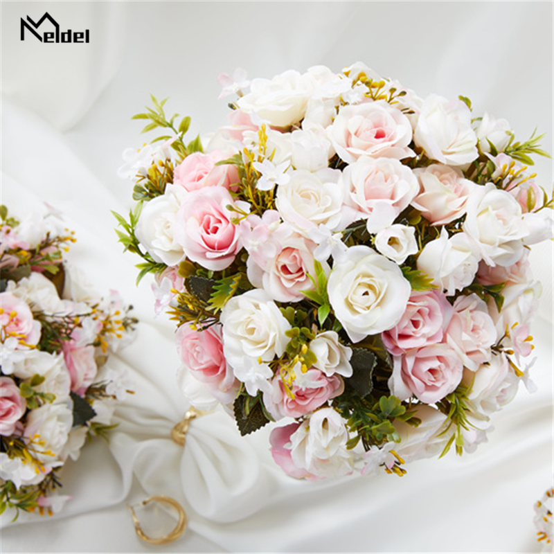 الوردي الزفاف باقة العروس وصيفه الشرف عقد الزهور شريط حرير الورود زهرة اصطناعية Mariage باقة اكسسوارات الزفاف