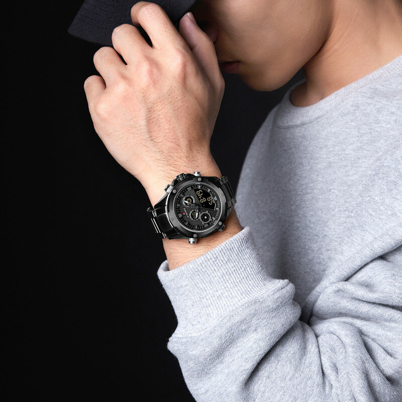 العلامة التجارية الأصلية NAVIFORCE الساعات الفاخرة للرجال كوارتز موضة ساعة اليد الرقمية الصلب الفرقة العسكرية الرياضة مقاوم للماء على مدار الساعة