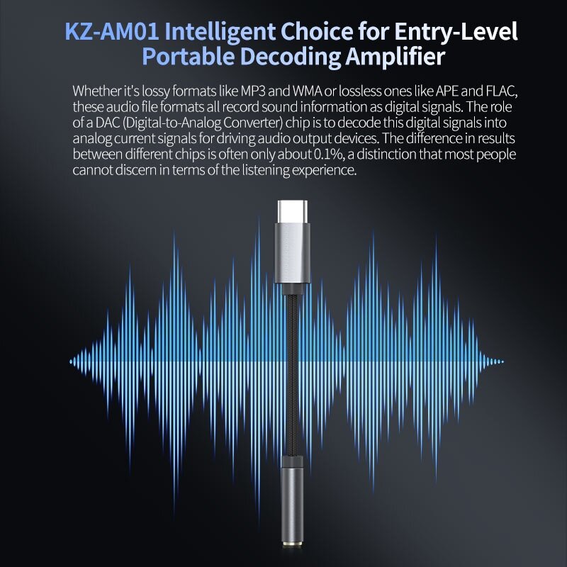 KZ-AM01 Type-C إلى 3.5 مللي متر محول الصوت ، 32bit ، 384kHz ، مرحبا فاي ، DAC ، IC ، مكبر للصوت ، رقاقة مزدوجة ، سماعة ، كابل الصوت ل KZ ، الخروع ، Kilra