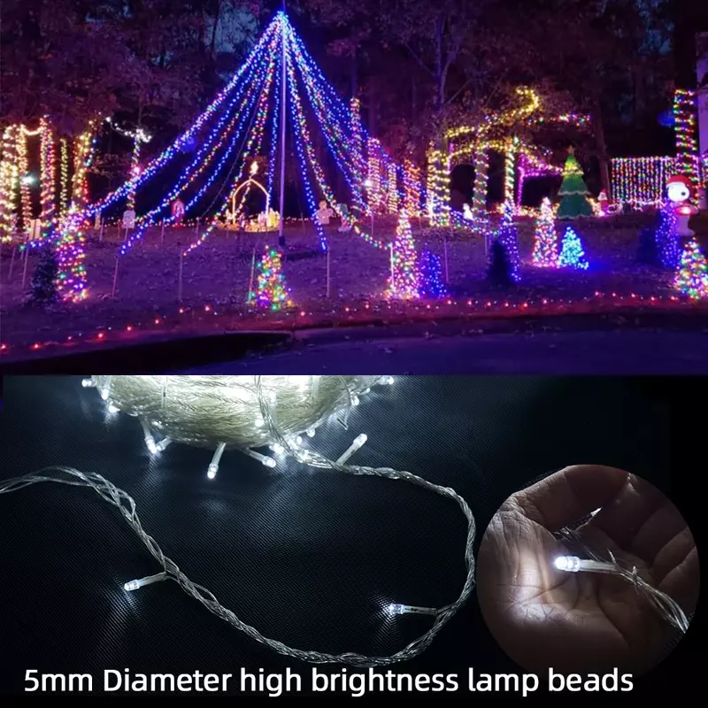 في الهواء الطلق أضواء سلسلة LED عيد الميلاد ، زينة عيد الميلاد ، ضوء الجنية ، عطلة الإضاءة ، إكليل شجرة ، 10m ، 100LEDs