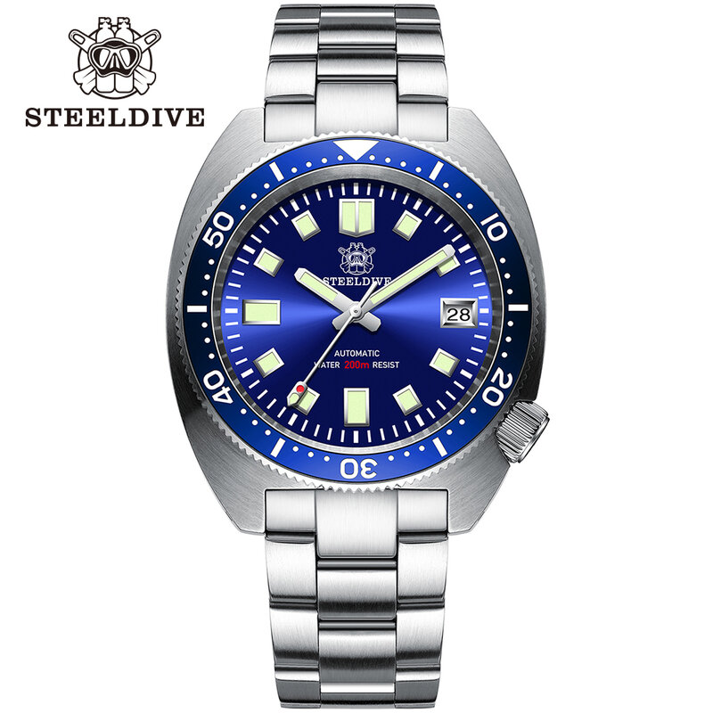ستيليديوي 42 مللي متر رقيقة أذن البحر SD1977 الياقوت الزجاج NH35 حركة 200 متر مقاوم للماء الأزرق الرجال الغوص الميكانيكية ساعة اليد Reloj