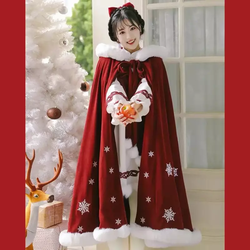 هان عباءة المرأة 2022 جديد الشتاء الدفء معطف الصينية مقنعين عباءة معطف القديمة التقليدية أفخم سميكة المرأة الأحمر