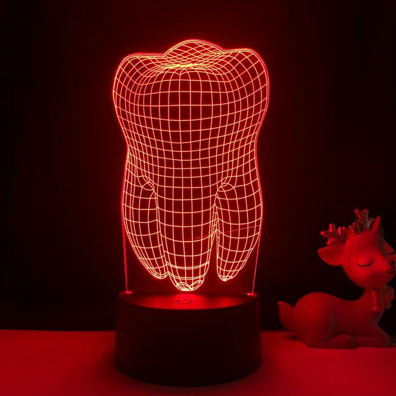 الوهم الأسنان الشكل ثلاثية الأبعاد LED ضوء الليل الملونة الاطفال نوم الطفل جو 16 لون اللمس الجدول مصباح رائع كهدية لطبيب الأسنان