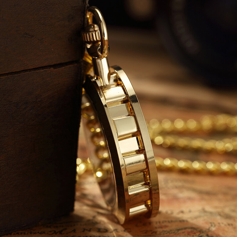الفاخرة الذهبي الميكانيكية ساعة الجيب للرجال النساء السلس خمر الأرقام الرومانية الهاتفي رجل فوب سلسلة قلادة 2023