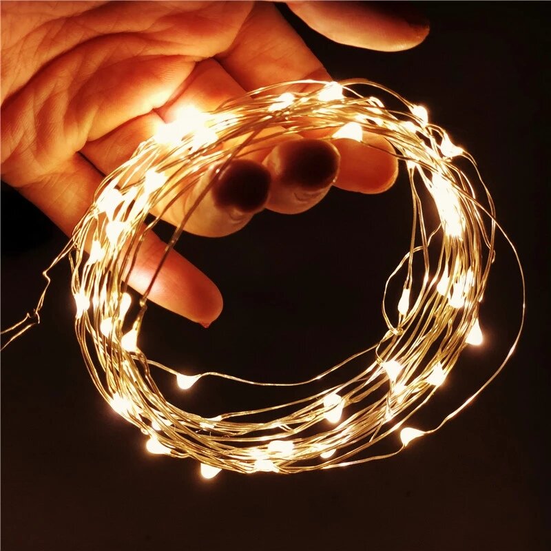 1/2/3/5 متر LED سلسلة أضواء النحاس الفضة سلك جارلاند ضوء مقاوم للماء الجنية أضواء لعيد الميلاد حفل زفاف الديكور