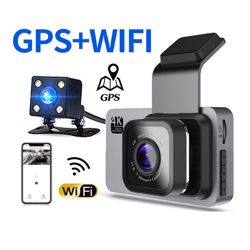 جهاز تسجيل فيديو للسيارة مزود بخاصية WiFi 3.0 عالي الدقة 1296P كاميرا داش وخاصية الرؤية الخلفية جهاز تسجيل فيديو للسيارة شاشة للرؤية الليلية جهاز تتبع لتحديد المواقع
